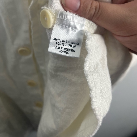 Flax Cream Celebration Blouse button front pockets 100% linen size medium tunic - Picture 6 of 8